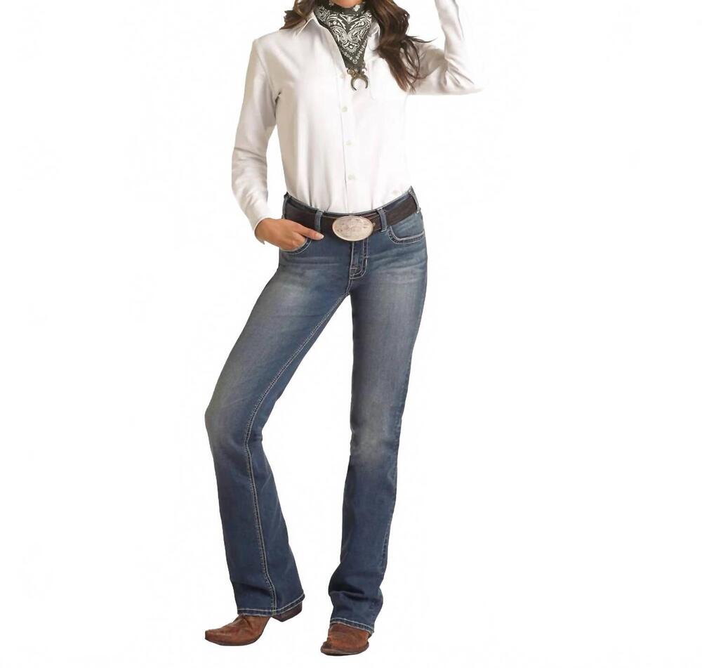 NEW ROCK & ROLL DENIM cowhide applique riding jeans in grey